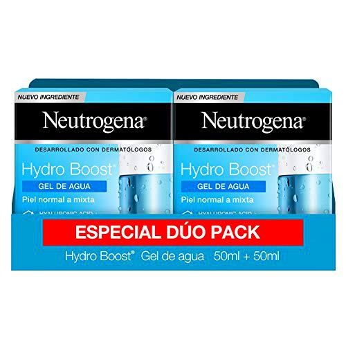 Neutrogena Hydro Boost Gel de Agua, Crema Hidratante Facial para Pieles Normales y Mixtas con Ácido Hialurónico, 2x50 ml