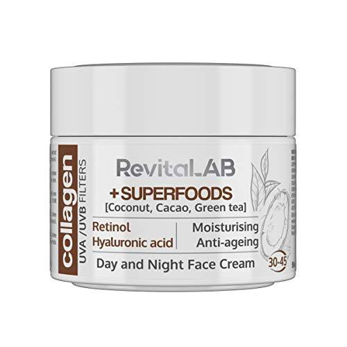 RevitaLAB - Crema hidratante antiarrugas de día y de noche con colágeno enriquecida con ácido hialurónico