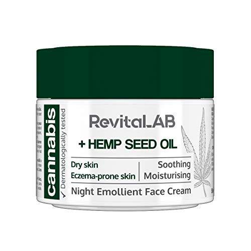 RevitaLAB - Crema facial emoliente de noche con extracto de cánnabis y aceite de semilla de cáñamo ecológico para una hidratación intensa