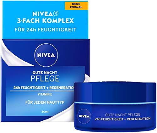 Nivea - Cuidado nocturno de 24 horas de humedad y regeneración para cualquier piel, 50 ml