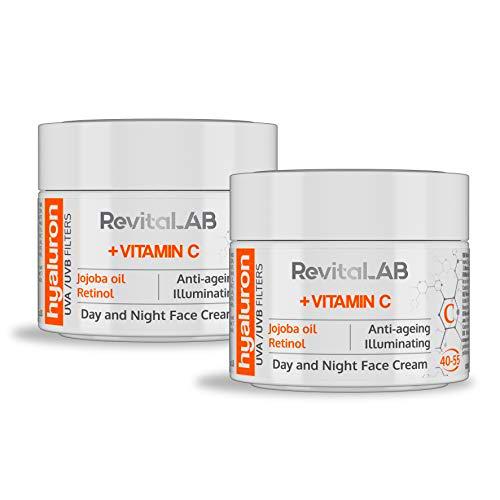 RevitaLAB - Crema antiarrugas de día y de noche con ácido hialurónico enriquecida con vitaminas A