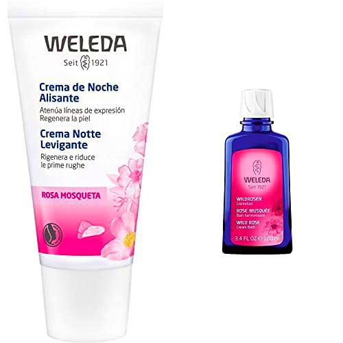 WELEDA Crema de Noche Alisante de Rosa Mosqueta (1x 30 ml) + Set Emulsión de baño