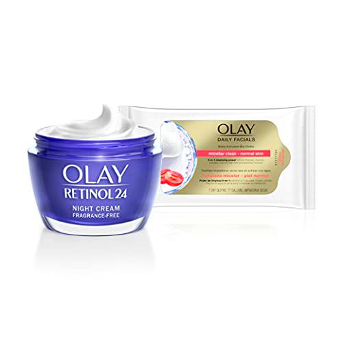 Olay Retinol 24 Crema de Noche 50ml + Daily Facials 5-en-1 Toallitas Limpiadoras 7uds