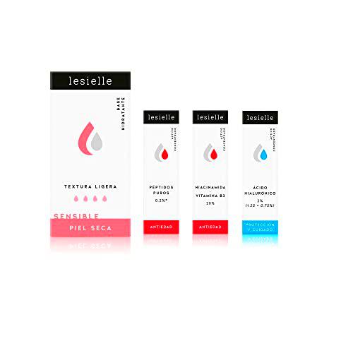 Lesielle Crema hidratante facial antiarrugas -Pack Antiedad- Cosmética Personalizada y Adaptativa con Péptidos Vitamina b3 y acido hialuronico