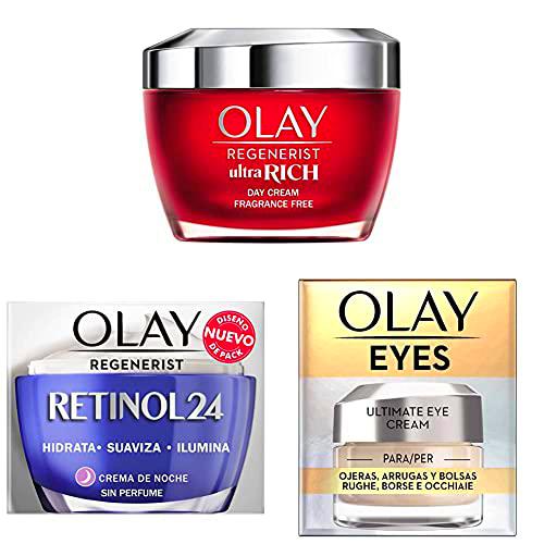 Olay Regenerist Ultra Rich Crema De Día + Crema Hidratante De Noche Con Retinol + Eye Cream para Ojeras