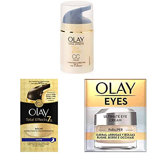 Olay Total Effects 7en1 CC Cream Hidratante Claro a Medio + 7 en 1 crema de noche hidratante reafirmante + Cream para Ojeras