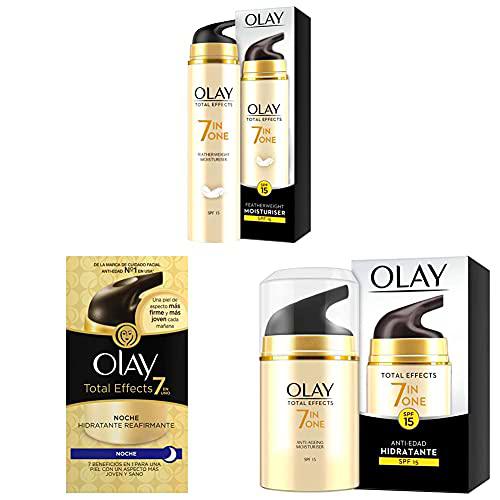 OLAY Total effects 7 en 1 crema de noche hidratante reafirmante + Hidratante Anti-Edad De Día SPF 15 + Crema Hidratante Antiarrugas 7en1 SPF 15