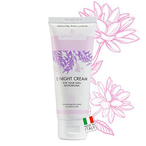 AMADERM E-NIGHT Crema Facial Noche con Prebióticos y Probióticos 75ml | MADE IN ITALY Crema Hidratante y Antioxidante con Manteca de Karité