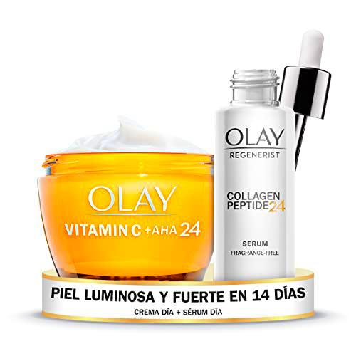 Olay Gel Crema De Día Vitamina C + AHA24, 50 ml +Olay Regenerist Collagen Peptide24 Sérum de Día Sin Perfume