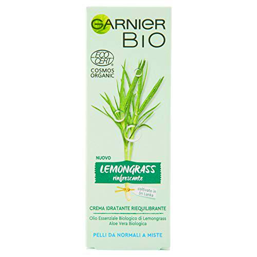 Garnier Crema facial Bio Lemongrass Refrescante, crema facial natural hidratante y reequilibrante