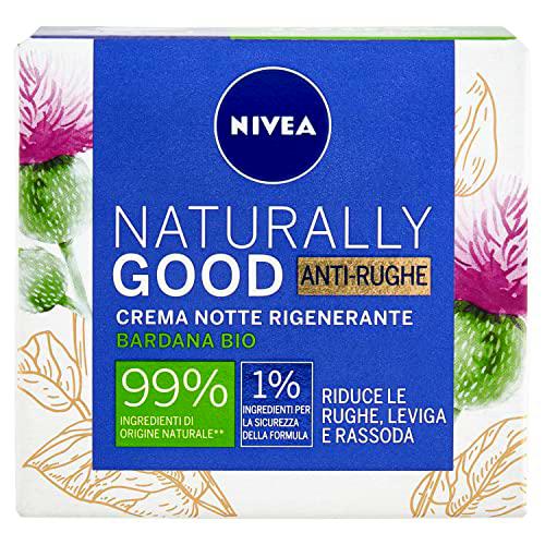 Nivea Naturally Good - Crema de noche regeneradora antiarrugas con bardana orgánica, 50 ml