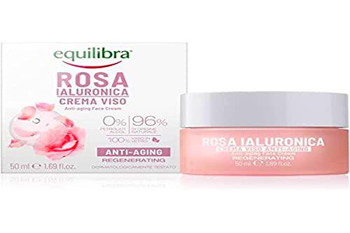 Equilibra Crema facial de rosa hialurónica, con base de extracto de rosa de Damascena y ácido hialurónico