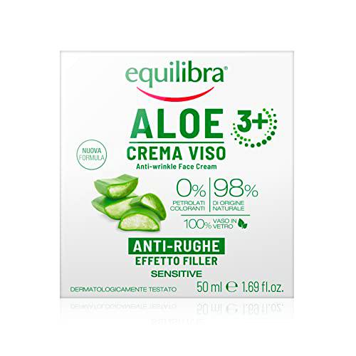 Equilibra Cuidado Facial, Crema Facial Antiarrugas a Base de Aloe Vera y Aloe 3+ con Efecto Rellenador