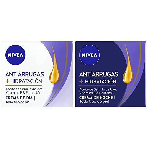 NIVEA Crema de Día Antiarrugas + Hidratación (1 x 50 ml) + NIVEA Crema de Noche Antiarrugas + Hidratación (1 x 50 ml) Ayuda a regenerar la piel y a reducir las arrugas