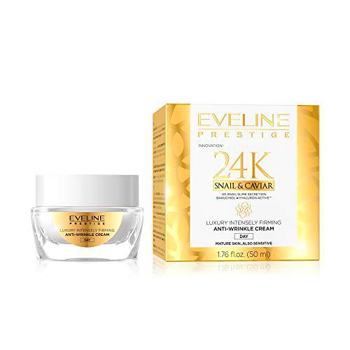 Eveline Cosmetics Prestige 24k Crema facial antiarrugas de caracol y caviar | 50 ml | Crema de día antienvejecimiento para pieles maduras y sensibles | Piel suave y flexible