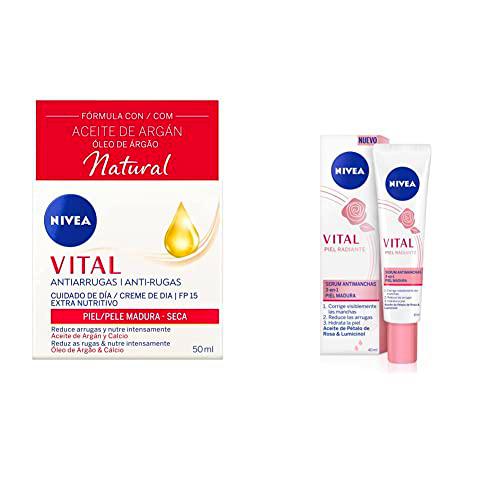 NIVEA VITAL Calcio Cuidado de Día Extra Nutritivo (1 x 50 ml) + NIVEA VITAL Piel Radiante Sérum Antimanchas (1 x 40 ml) Cuidado Antiarrugas Antimanchas