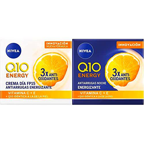 NIVEA Q10 Energy Crema de Día Antiarrugas FP15 con Vitamina C (1 x 50 ml) + NIVEA Q10 Energy Crema de Noche Antiarrugas Energizante (1 x 50 ml)