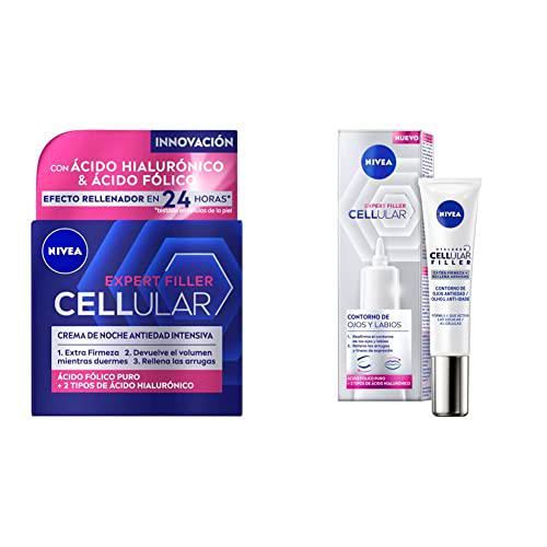 NIVEA Hyaluron Cellular Expert Filler Crema de Noche (1 x 50 ml) + NIVEA Hyaluron Cellular Expert Filler Contorno de Ojos y Labios (1 x 15 ml)