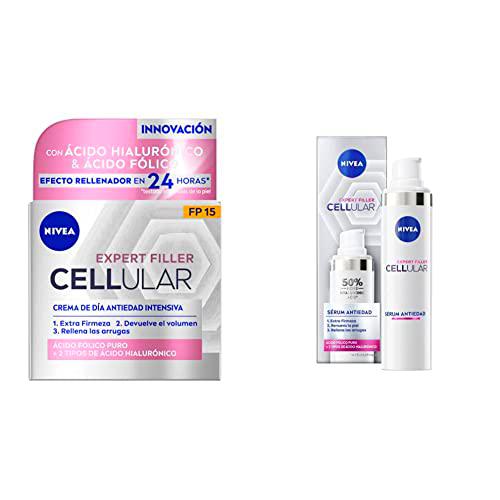 NIVEA Hyaluron Cellular Expert Filler Crema de Día FP15 (1 x 50 ml) + Sérum Antiedad (1 x 40 ml)