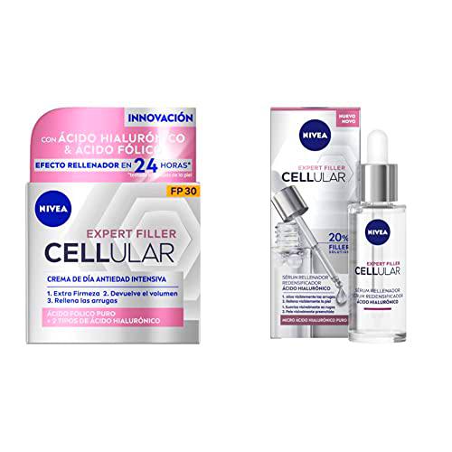 NIVEA Hyaluron Cellular Expert Filler Crema de Día FP30 (1 x 50 ml) + Sérum Rellenador (1 x 15 ml)