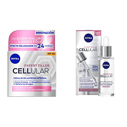 NIVEA Hyaluron Cellular Expert Filler Crema de Día FP15 (1 x 50 ml) + NIVEA Hyaluron Cellular Expert Filler Sérum Rellenador (1 x 30 ml)