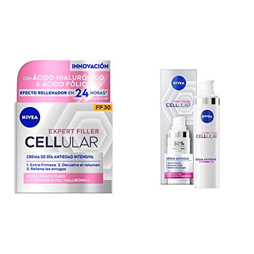 NIVEA Hyaluron Cellular Expert Filler Crema de Día FP30 (1 x 50 ml) + Sérum Antiedad (1 x 40 ml)