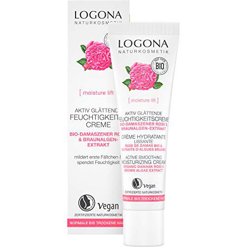 Crema hidratante hidratante activa de LOGONA con agua de rosas