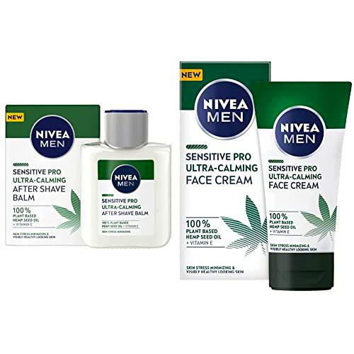 NIVEA MEN Sensitive Pro Ultra-Calming Crema Facial Hidratante (1 x 75 ml) + Sensitive Pro Bálsamo Aftershave (1 x 100 ml) Fórmula Vegana