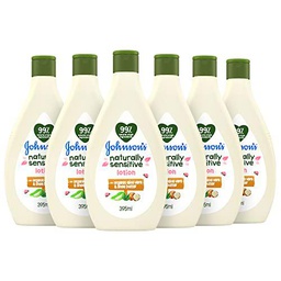 Johnson's Naturally Sensitive Crema Hidratante, Aloe Vera Orgánico y Manteca de Karité Vegano, 395 ml x6