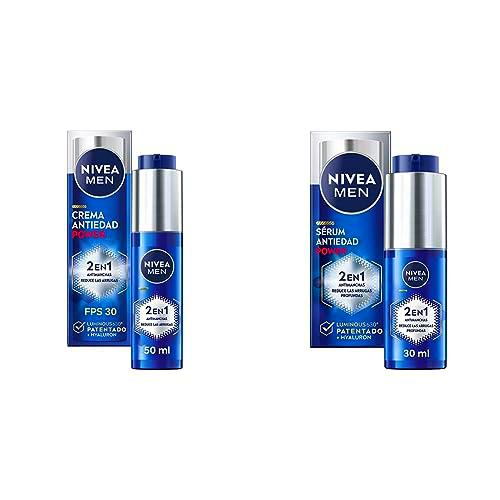 NIVEA MEN Power Pack Crema Hidratante Antiedad Protección FP30 2 en 1 Antiedad y Antimanchas + Sérum Antiedad 2 en 1 Antiedad y Antimanchas