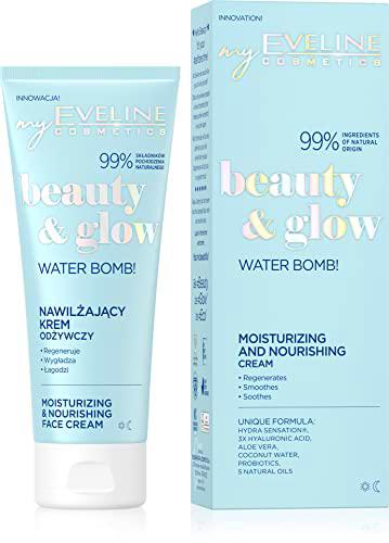 EVELINE Beauty&amp;Glow Water Bomb! Crème Nourrissante Hydratante Convient Aux Végétaliens Adoucissante Apaisante Protectrice Lissante Hydra Sensation 99% D'ingrédients D'origine Naturelle 75 ml