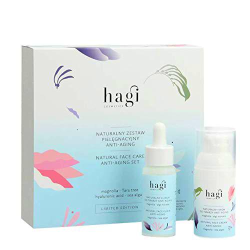 Hagi Natural Crema Facial Antiedad y Elixir Antiedad | Ácido hialurónico | Aceite de sésamo | Beta glucano | Aroma de magnolia | Cosmética Vegana | 30 + 30ml