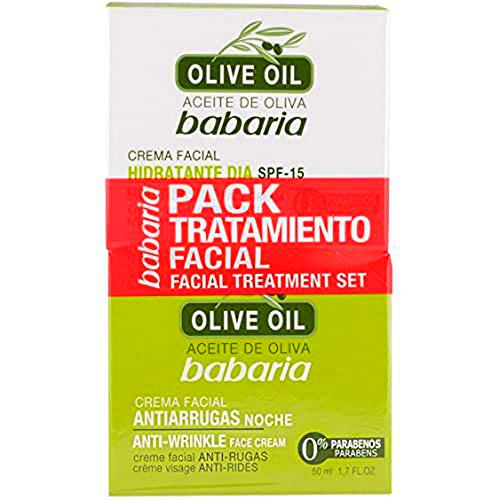 Babaria - Pack Tratamiento Facial Olive Oil, Crema Facial de Día SPF 15 y Crema Facial Antiarrugas Noche