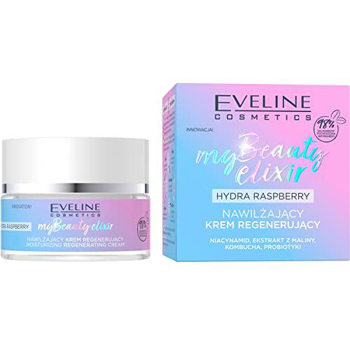 EVELINE COSMETICS My Beauty Elixir Hydra Frambuesa Crema Hidratante Regeneradora Nutritiva Calmante Fórmula Orgánica Vegana 98% Natural Bajo Maquillaje 50ml